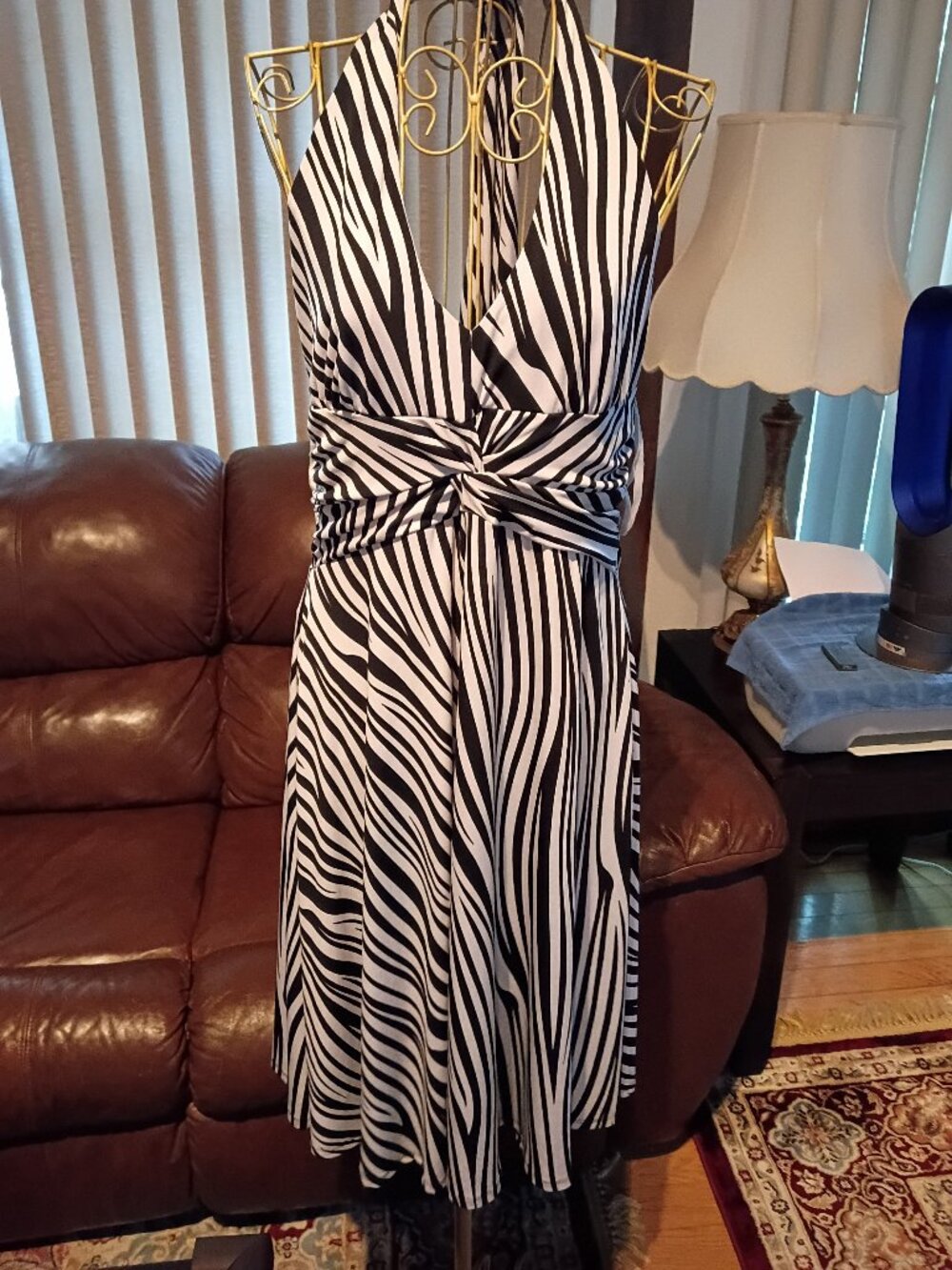 New Vintage Black & White Zebra print halter dress Size 12